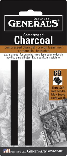 Compressed Charcoal Square 6B Soft 2 Carded